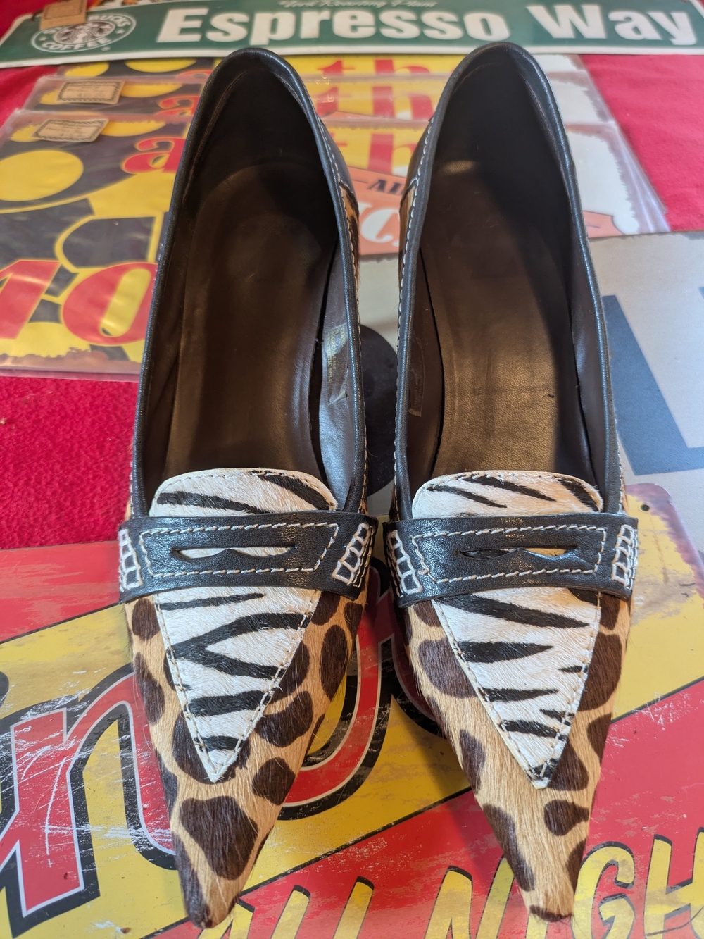 Type Z Women’s Pointed Leopard & Zebra Print Loafers - Black Trim